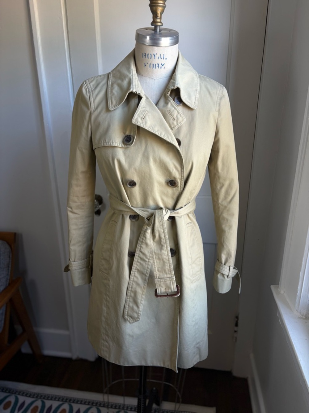 J. Crew Women's Light Beige Double-Breasted Trench Coat